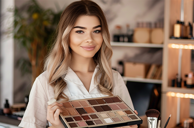 woman-holding-makeup-that-says-makeup